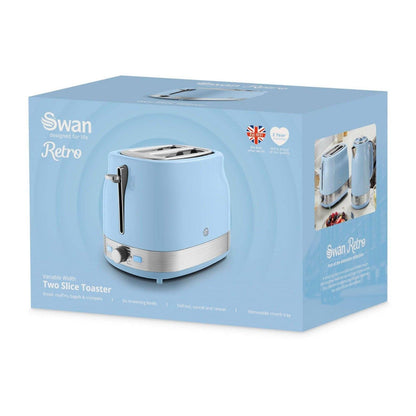 Swan Retro Jug Kettle & 2 Slice Toaster Kitchen Set (Blue) - Vibe Home