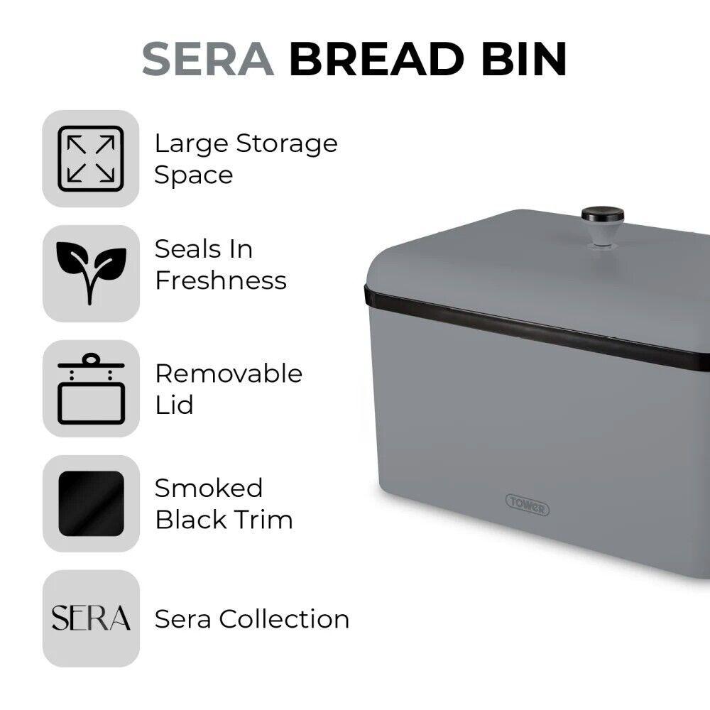Tower Sera Grey Kettle, 4 Slice Toaster, Bread Bin, Canisters Kitchen Set (Grey) - Vibe Home