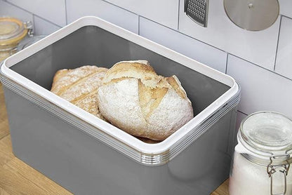 Swan Retro Pyramid Kettle, 4 Slice Toaster, Bread Bin, Canisters Kitchen Set (Grey) - Vibe Home