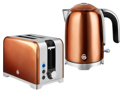 Swan Solace Kettle & 2 Slice Toaster Kitchen Set (Copper) - Vibe Home