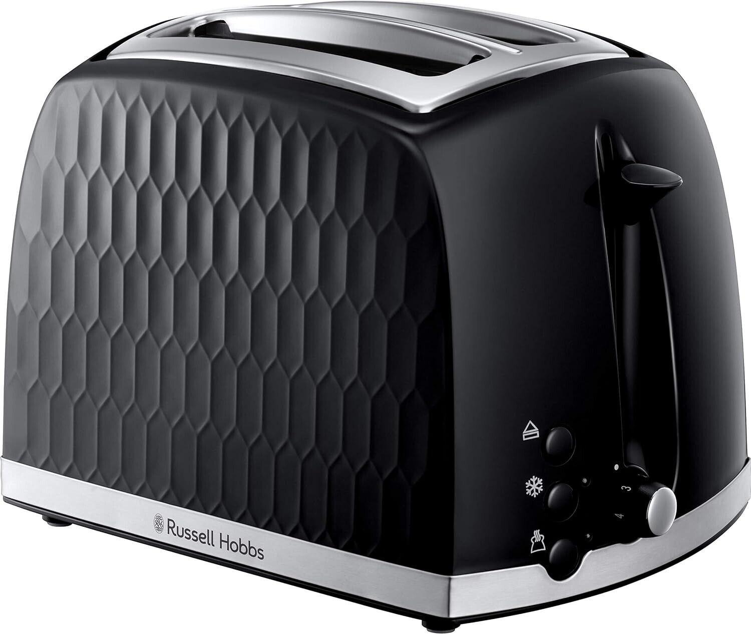 Russell Hobbs Honeycomb Kettle & 2 Slice Toaster Kitchen Set (Black) - Vibe Home