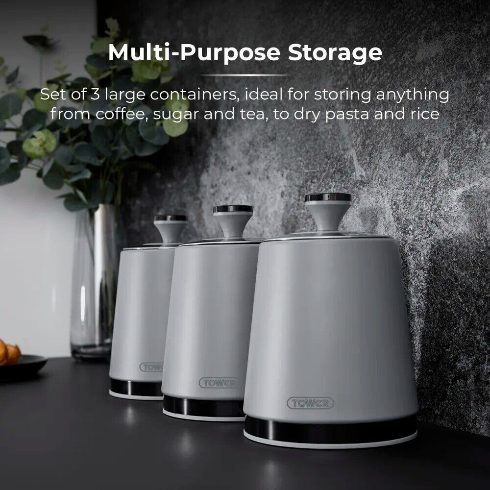 Tower Sera Bread Bin & Canisters Kitchen Storage Set (Grey) - Vibe Home