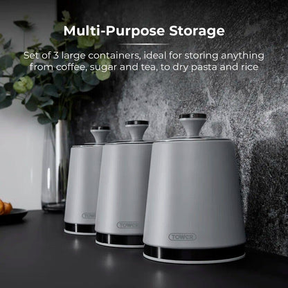 Tower Sera Bread Bin & Canisters Kitchen Storage Set (Grey) - Vibe Home