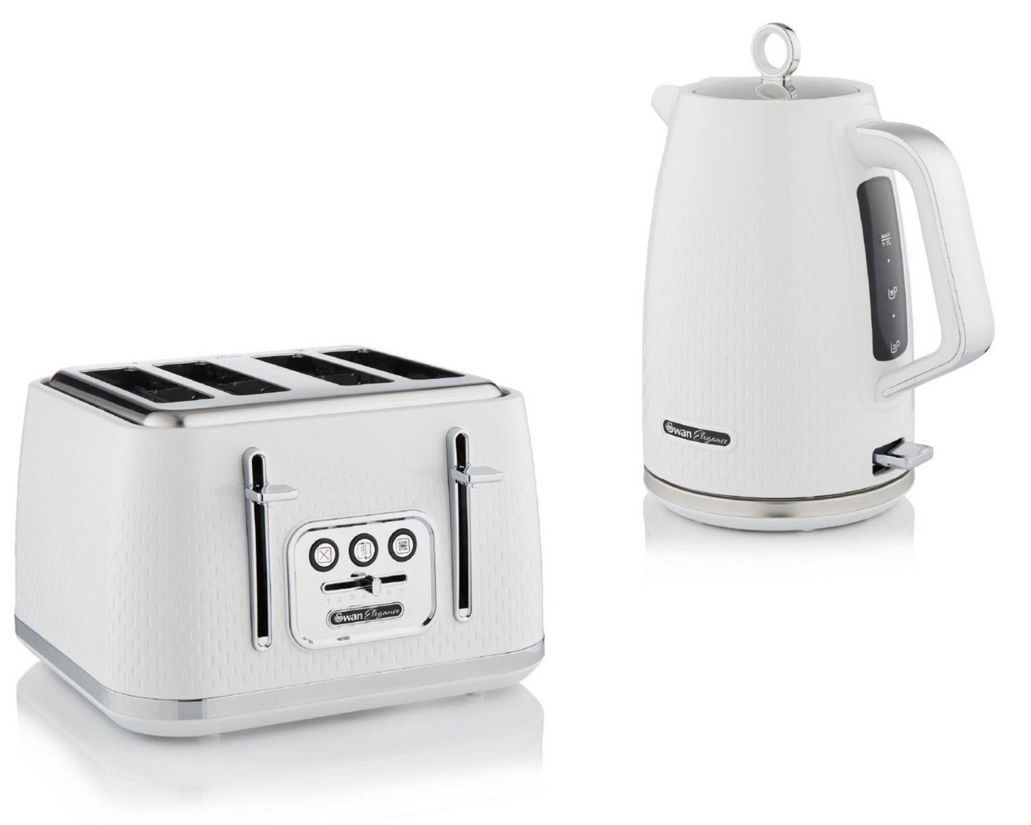 Swan Elegance Kettle & 4 Slice Toaster Kitchen Set Textured (White) - Vibe Home