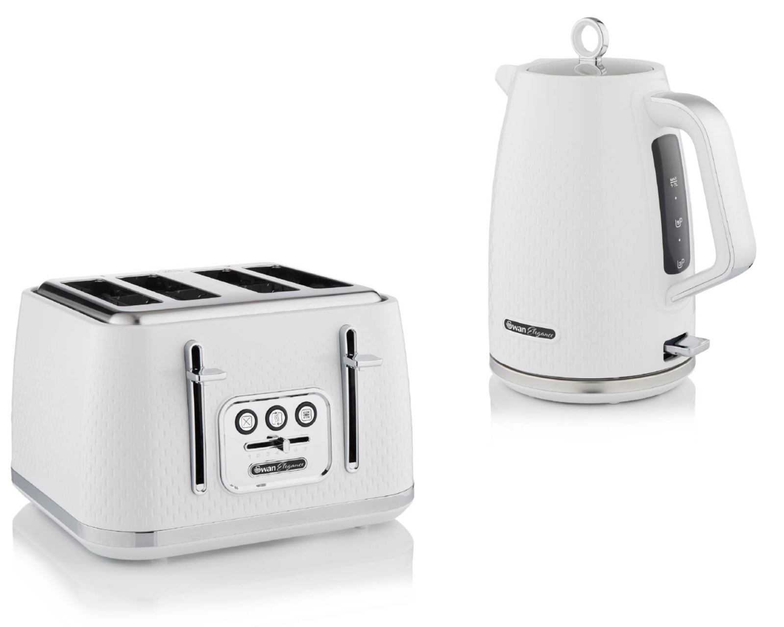 Swan Elegance Kettle & 4 Slice Toaster Kitchen Set Textured (White) - Vibe Home