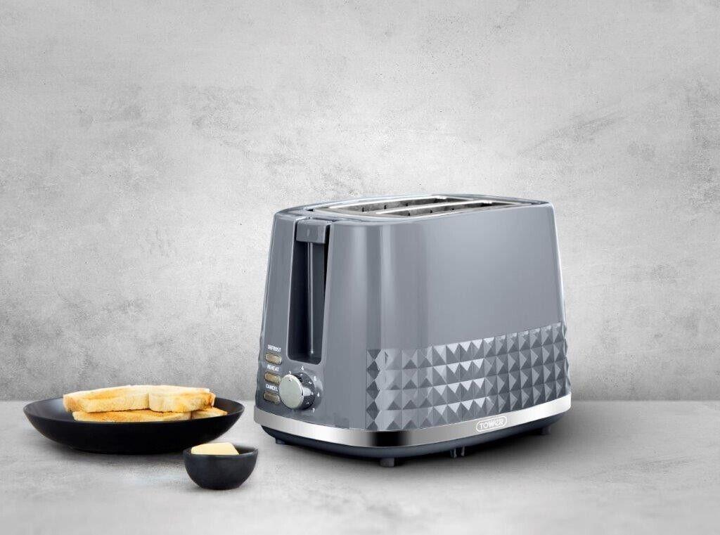 Tower Solitaire Kettle & 2 Slice Toaster Kitchen Set (Grey) - Vibe Home
