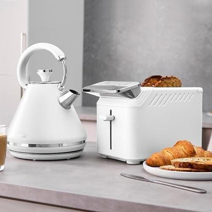 Tower Mirage Digital Pyramid Kettle & 2 Slice Toaster Kitchen Set (White) - Vibe Home
