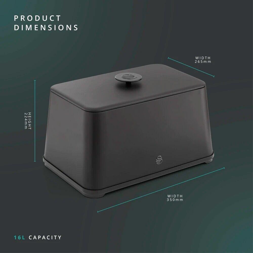 Swan Stealth Bread Bin & Canisters Kitchen Storage Set (Matt Black) - Vibe Home