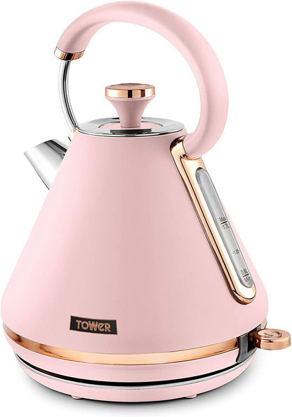 Tower Cavaletto Pyramid Kettle, 4 Slice Toaster & Canister Kitchen Set (Pink) - Vibe Home