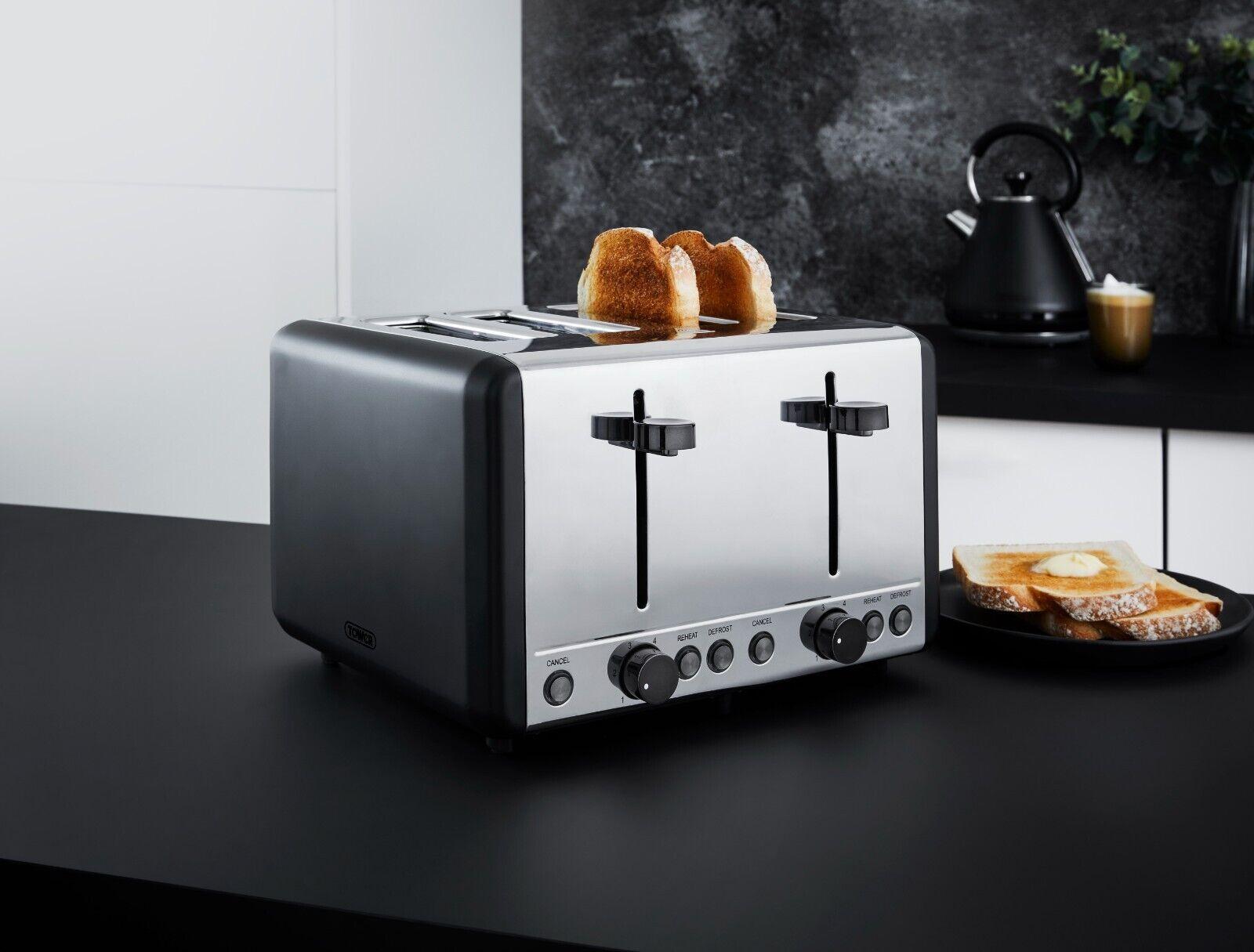 Tower Sera Kettle, 4 Slice Toaster, Bread Bin, Canister Kitchen Set (Black) - Vibe Home