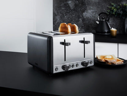 Tower Sera Kettle, 4 Slice Toaster, Bread Bin, Canister Kitchen Set (Black) - Vibe Home