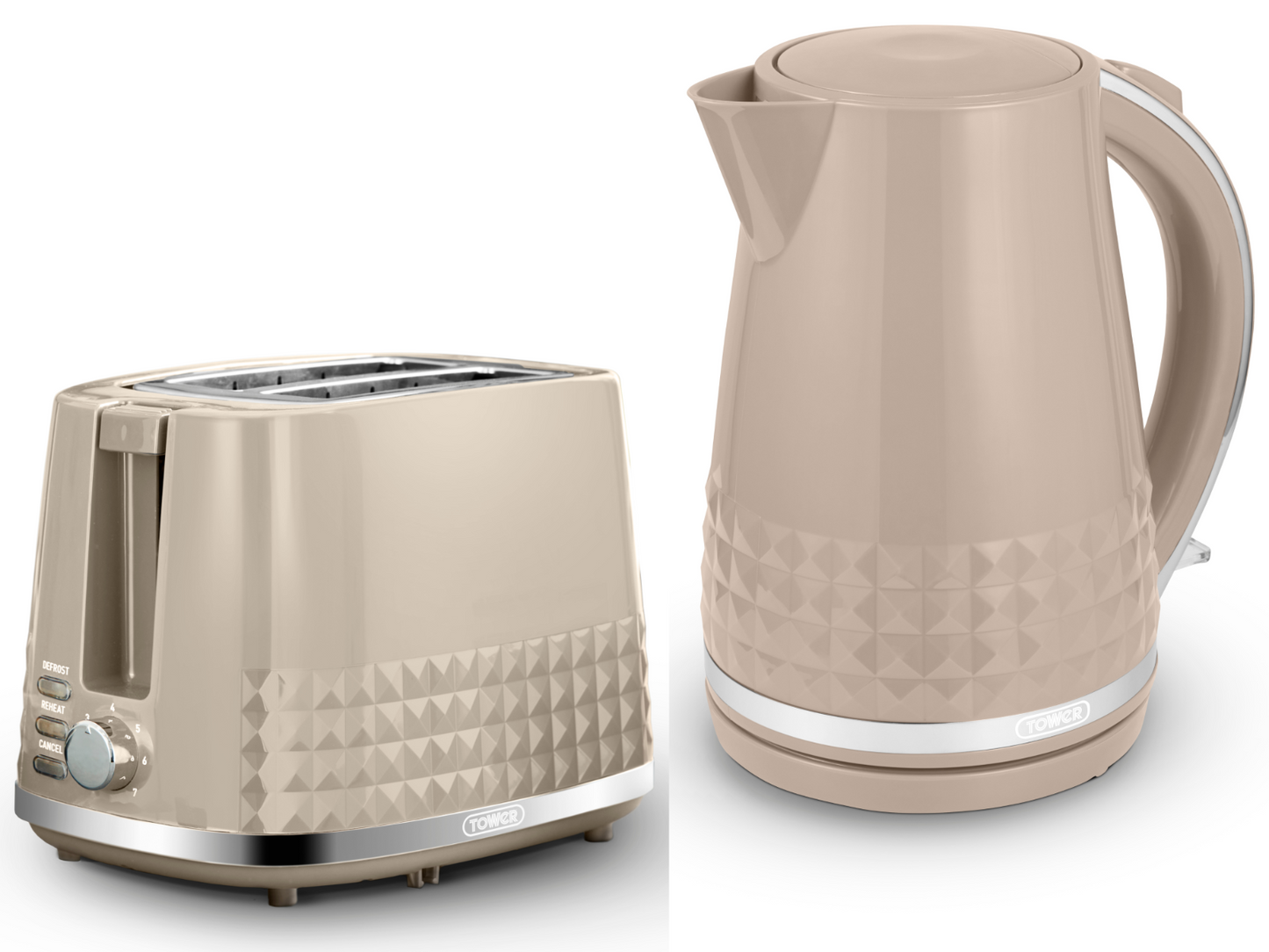Tower Solitaire Kettle & 2 Slice Toaster Kitchen Set (Latte) - Vibe Home