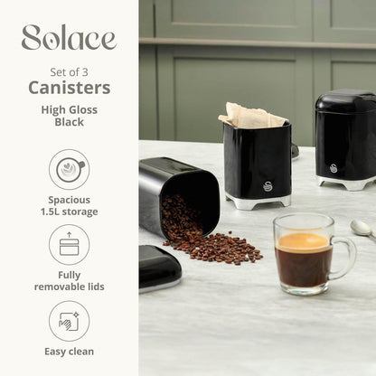 Swan Solace Bread Bin & Canisters Kitchen Storage Set (Black) - Vibe Home