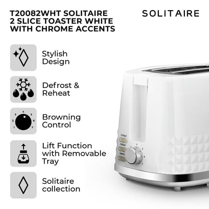 Tower Solitaire Kettle, 2 Slice Toaster, Bread Bin & Canisters Kitchen Set (White) - Vibe Home
