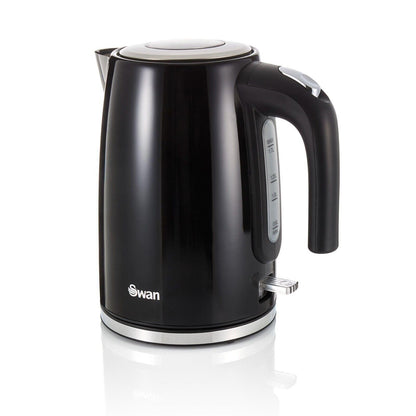 Swan Townhouse Kettle, 2 Slice Toaster, Bread Bin, Canisters Kitchen Set (Black) - Vibe Home