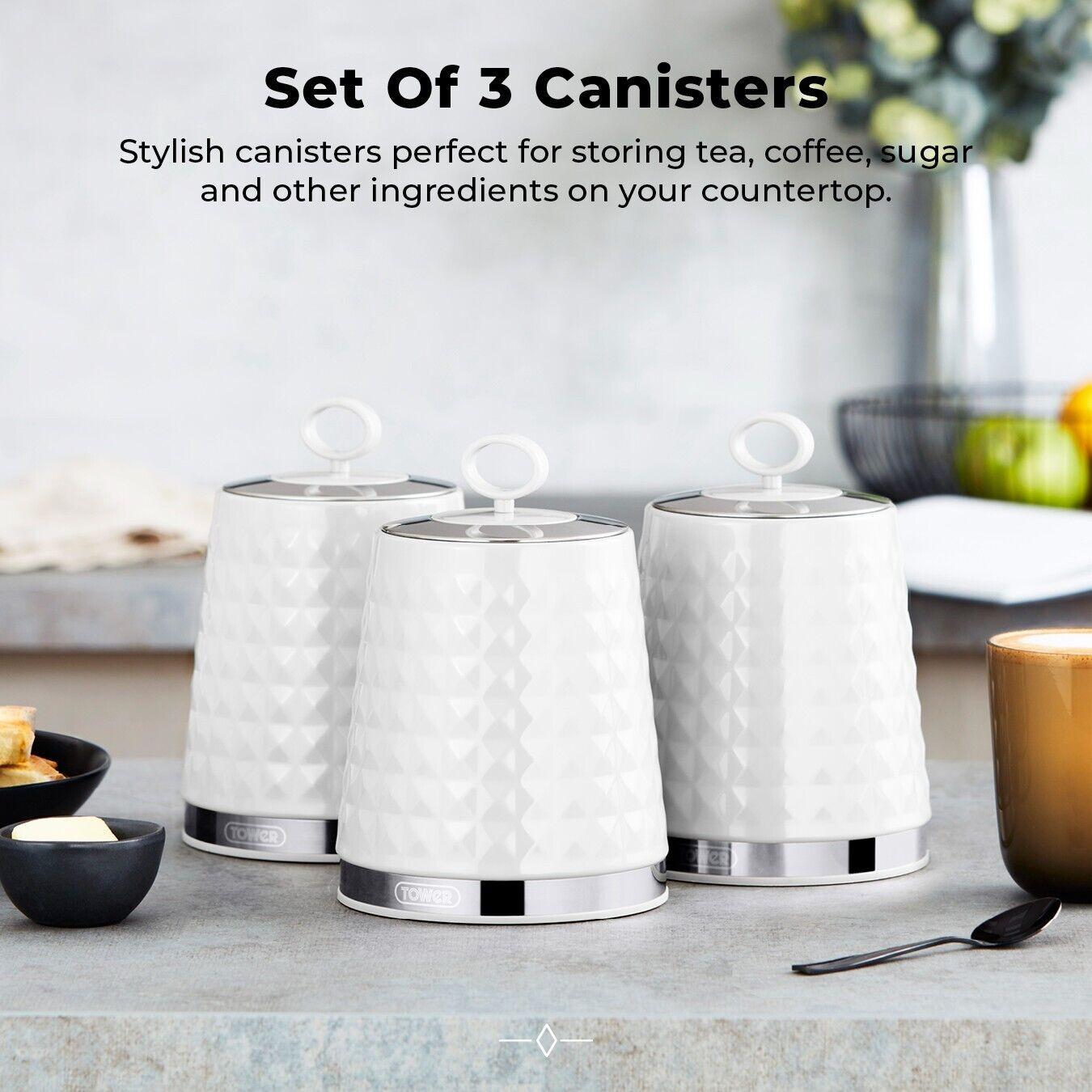 Tower Solitaire Bread Bin & Canister Kitchen Storage Set (White) - Vibe Home