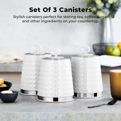 Tower Solitaire Bread Bin & Canister Kitchen Storage Set (White) - Vibe Home