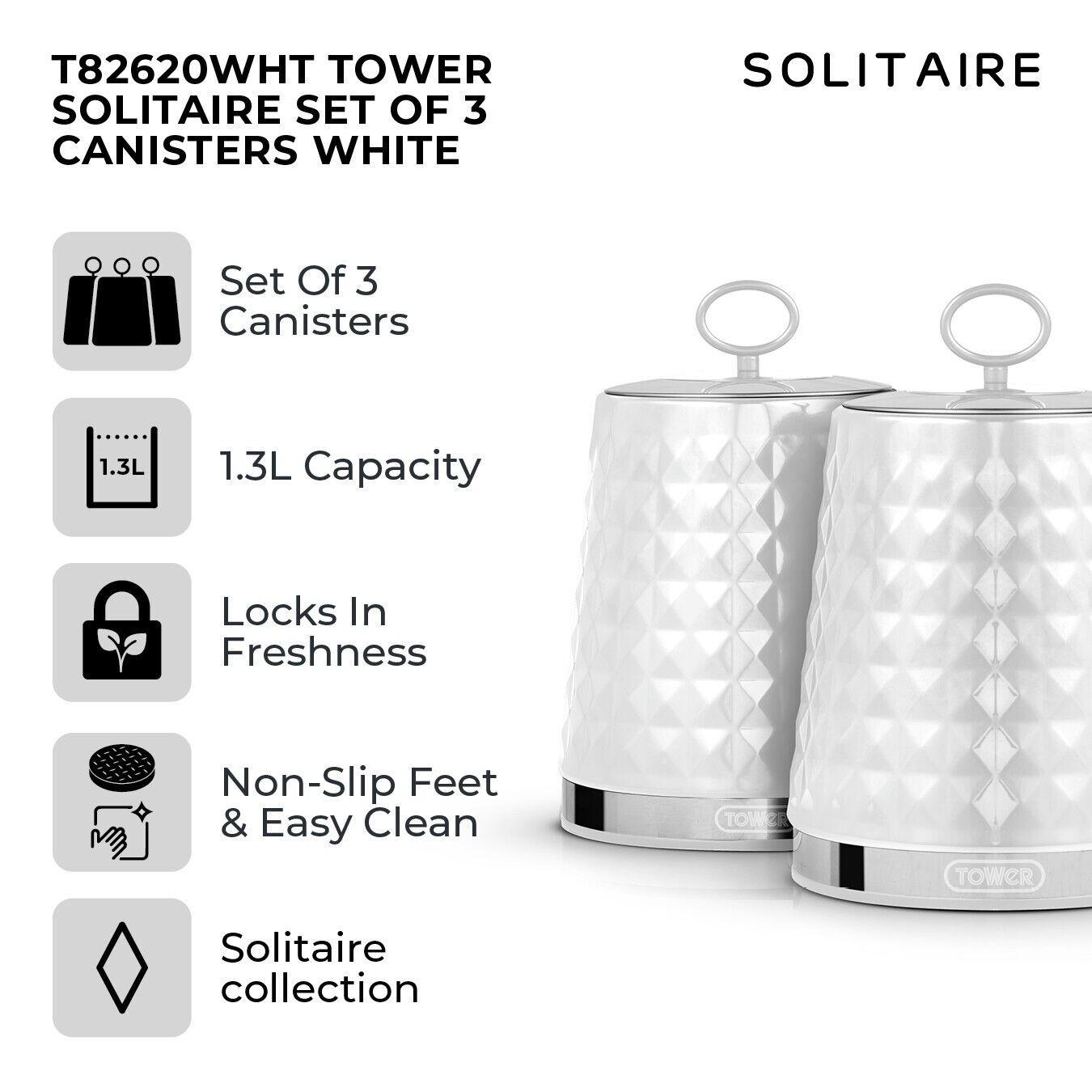 Tower Solitaire Bread Bin & Canister Kitchen Storage Set (White) - Vibe Home