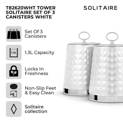 Tower Solitaire Bread Bin & Canister Kitchen Storage Set (White) - Vibe Home