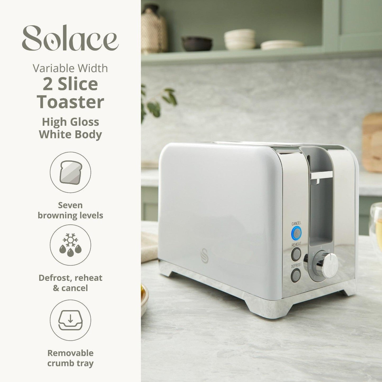 Swan Solace Jug Kettle, 2 Slice Toaster, Bread Bin, Canisters Kitchen Set (White) - Vibe Home