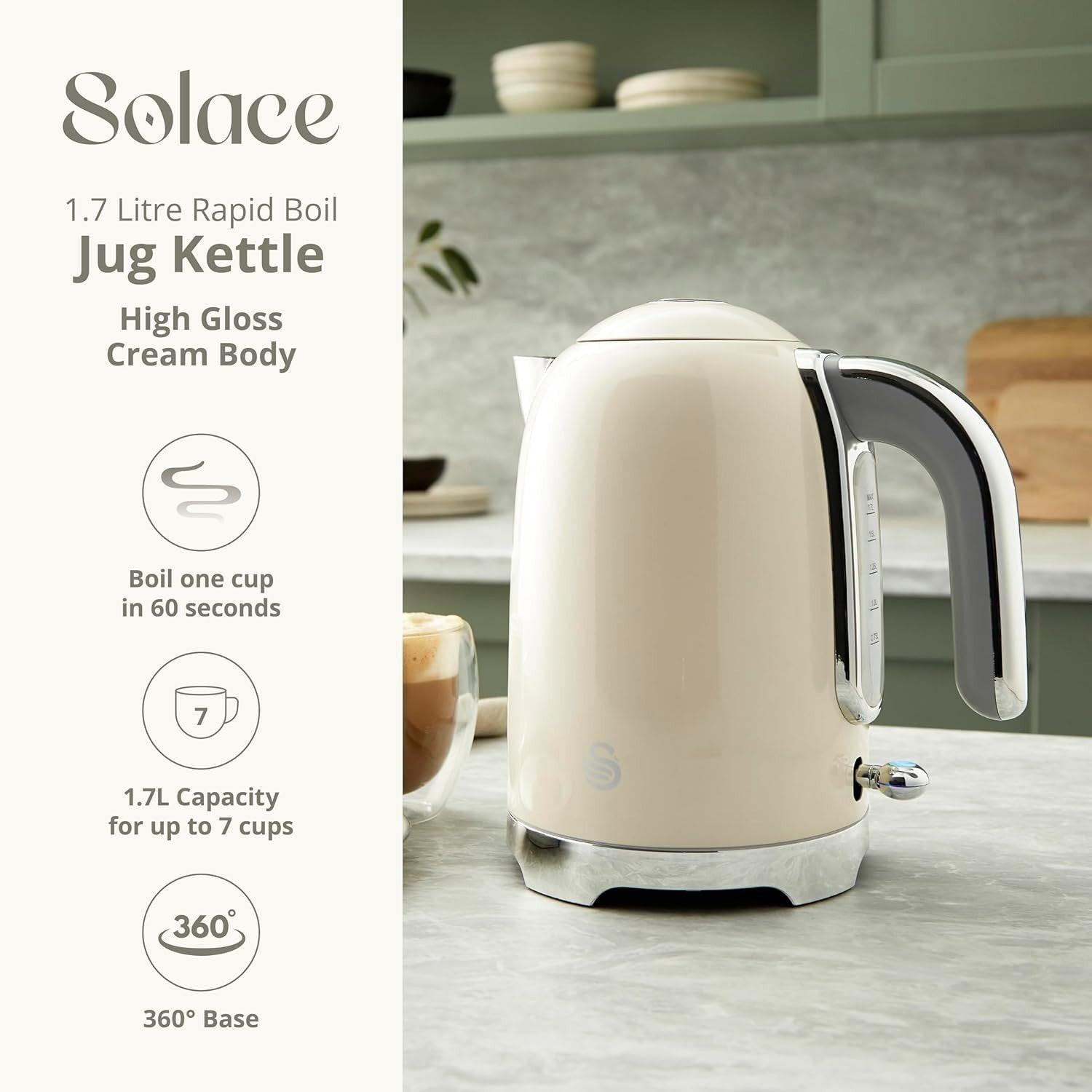 Swan Solace Kettle & Toaster Kitchen Set (Cream) - Vibe Home