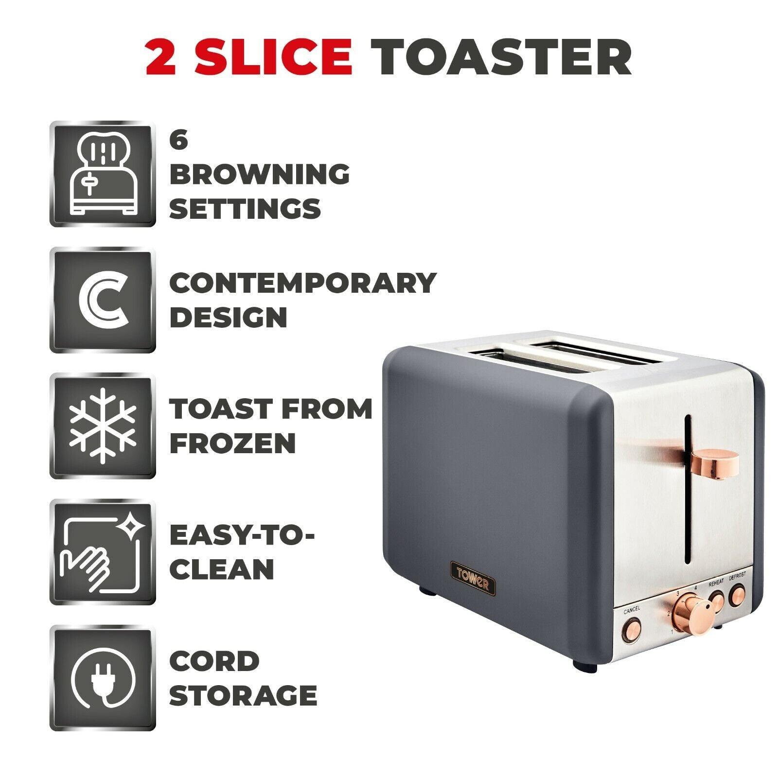 Tower Cavaletto Pyramid Kettle, 2 Slice Toaster & Canisters Kitchen Set (Grey) - Vibe Home