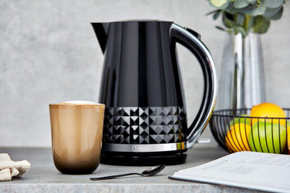 Tower Solitaire Kettle, 2 Slice Toaster, Bread Bin & Canisters Kitchen Set (Black) - Vibe Home
