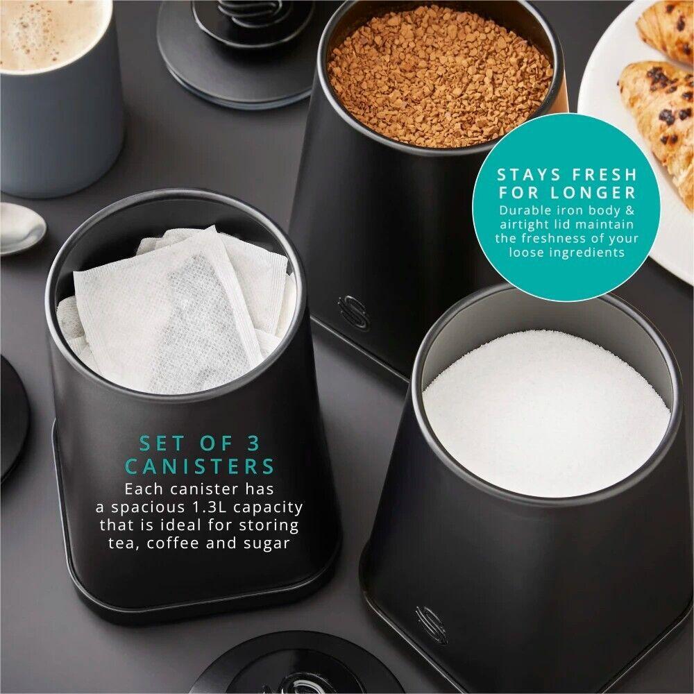 Swan Stealth Bread Bin & Canisters Kitchen Storage Set (Matt Black) - Vibe Home