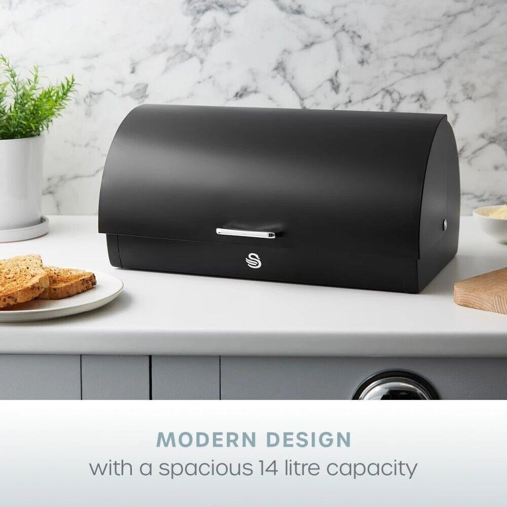 Swan Serenity Bread Bin & Canisters Kitchen Storage Set (Black) - Vibe Home