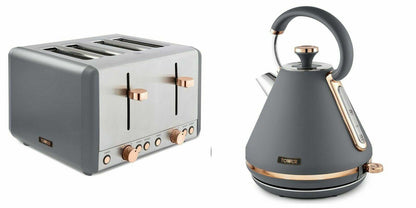 Tower Cavaletto Pyramid Kettle & 4 Slice Toaster Kitchen Set (Grey) - Vibe Home