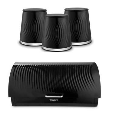 Tower Sonar Bread Bin & Canister Kitchen Storage Set (Black) - Vibe Home