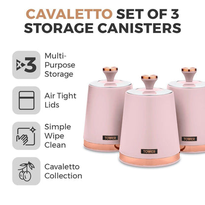 Tower Cavaletto Pyramid Kettle, 2 Slice Toaster & Canisters Kitchen Set (Pink) - Vibe Home