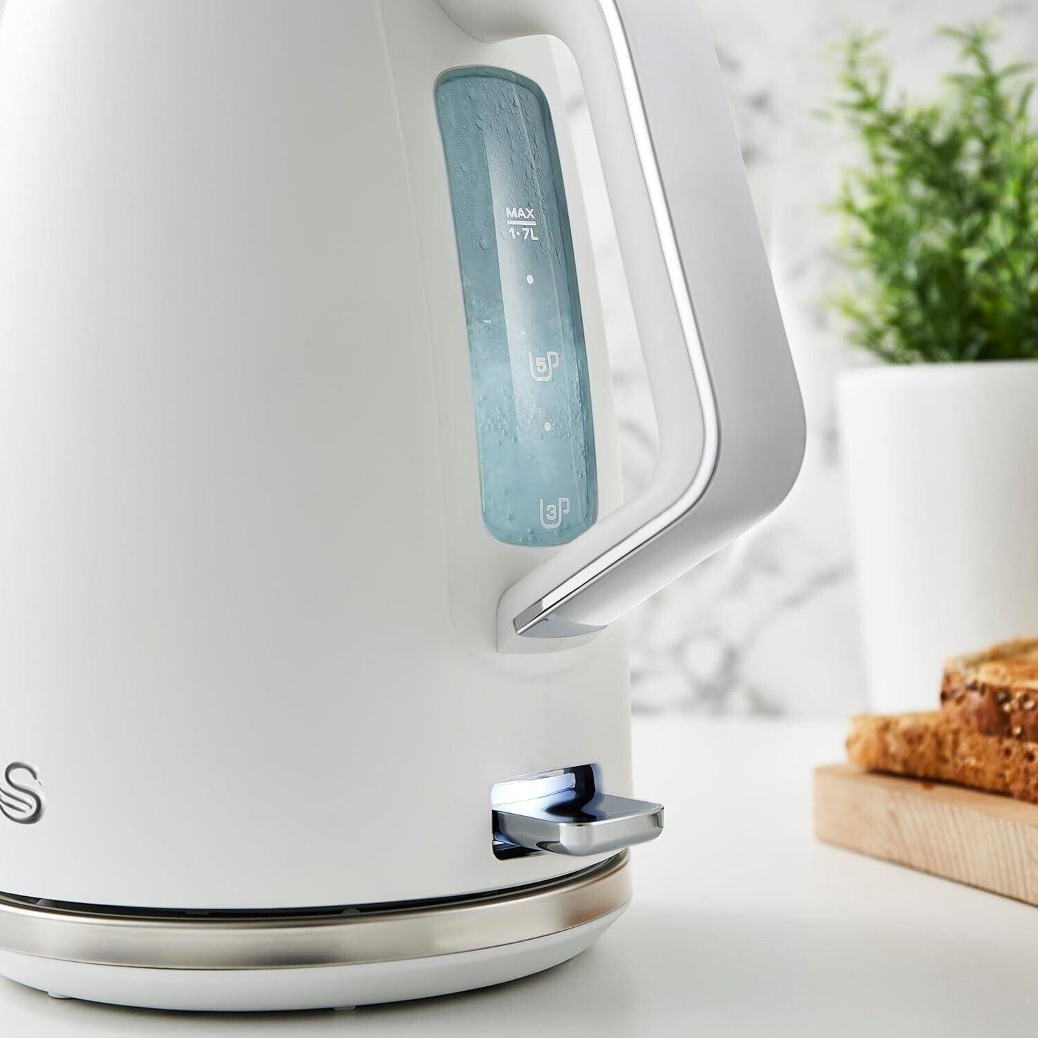 Swan Serenity Kettle & 4 Slice Toaster Kitchen Set (White) - Vibe Home