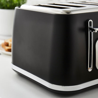 Swan Serenity Kettle, 4 Slice Toaster, Bread Bin & Canisters Kitchen Set (Black) - Vibe Home