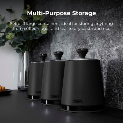 Tower Sera Kettle, 4 Slice Toaster, Bread Bin, Canister Kitchen Set (Black) - Vibe Home
