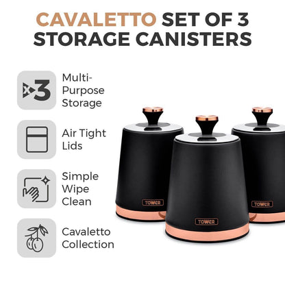 Tower Cavaletto Pyramid Kettle, 2 Slice Toaster & Canister Set (Black) - Vibe Home