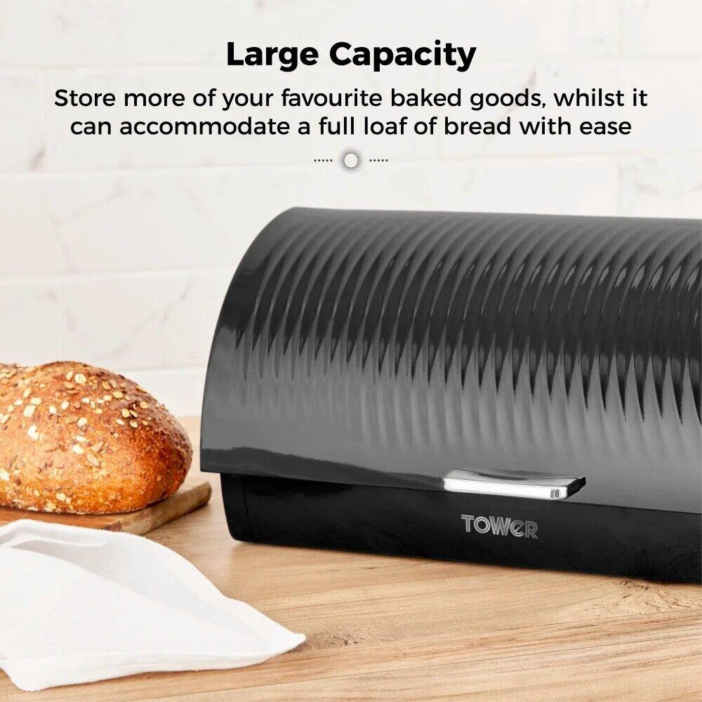 Tower Sonar Kettle, 2 Slice Toaster, Bread Bin & Canisters Kitchen Set (Black) - Vibe Home