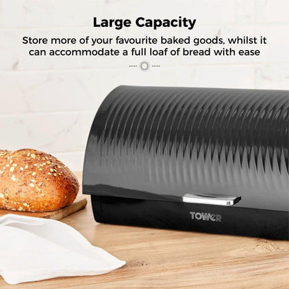 Tower Sonar Kettle, 2 Slice Toaster, Bread Bin & Canisters Kitchen Set (Black) - Vibe Home