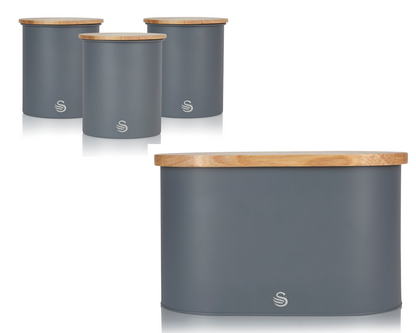 Swan Nordic Bread Bin & Canisters Kitchen Storage Set (Grey) - Vibe Home