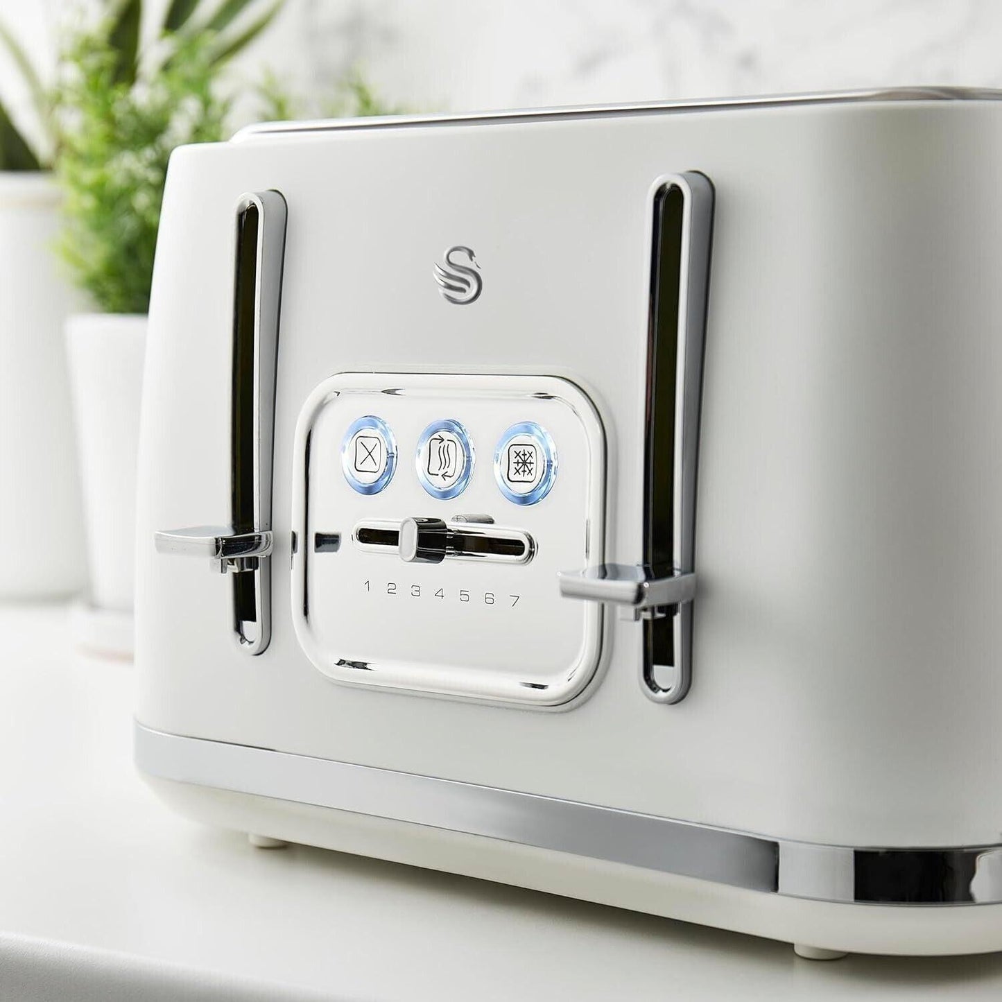 Swan Serenity Kettle, 4 Slice Toaster, Bread Bin & Canisters Kitchen Set (White) - Vibe Home