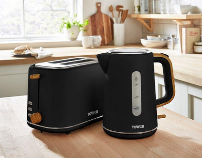 Tower Scandi Kettle & 2 Slice Toaster Kitchen Set (Black) - Vibe Home