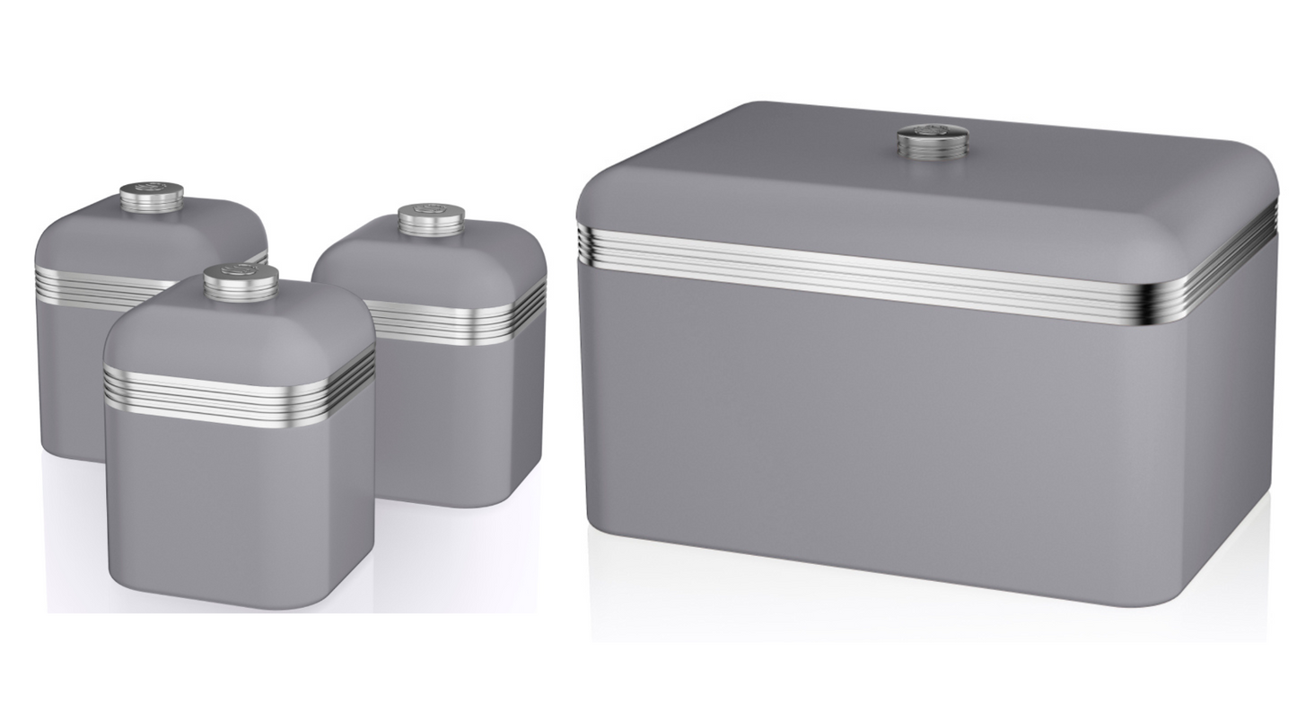 Swan Retro Bread Bin & Canisters Kitchen Storage Set (Grey) - Vibe Home