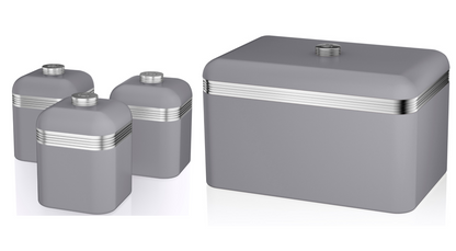 Swan Retro Bread Bin & Canisters Kitchen Storage Set (Grey) - Vibe Home