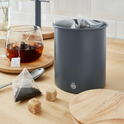 Swan Nordic Kettle, 2 Slice Toaster, Bread Bin, Canisters Kitchen Set (Grey) - Vibe Home