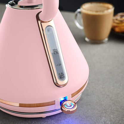 Tower Cavaletto Pyramid Kettle & 4 Slice Toaster Kitchen Set (Pink) - Vibe Home