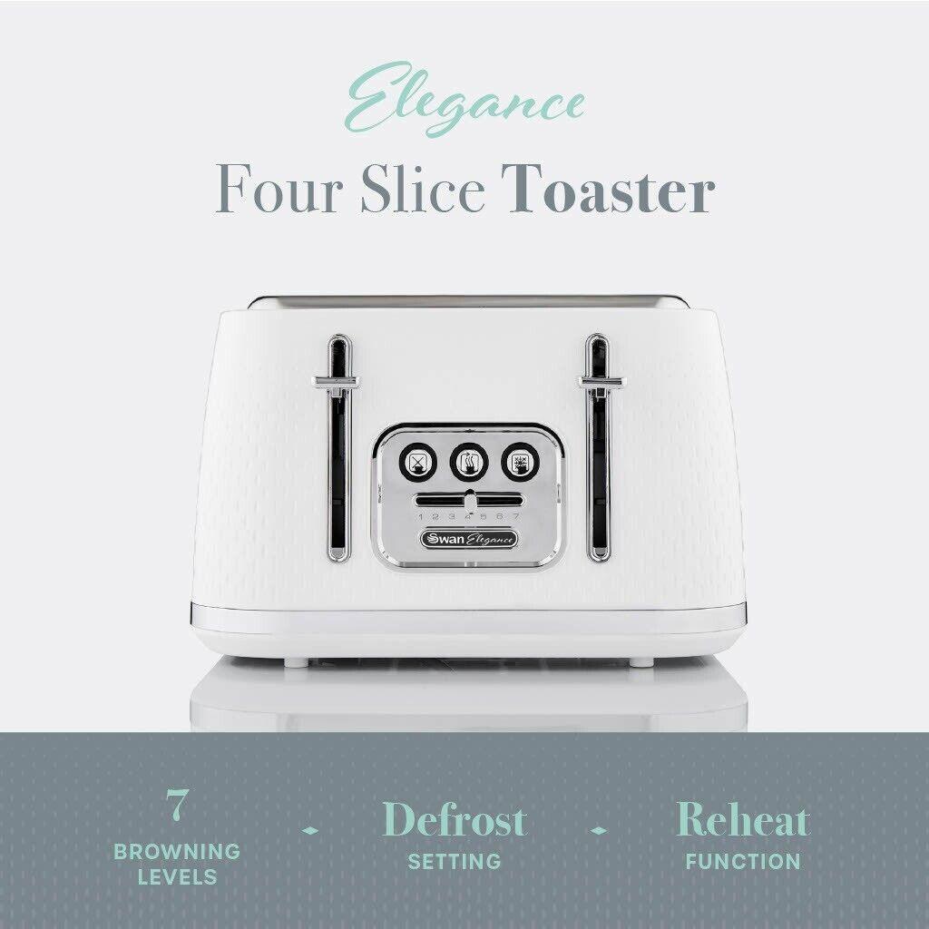 Swan Elegance Kettle & 4 Slice Toaster Kitchen Set Textured (White) - Vibe Home