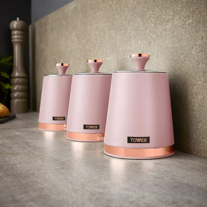 Tower Cavaletto Pink 6pc Kitchen Set Bread Bin Canisters Towel Pole Mug Tree