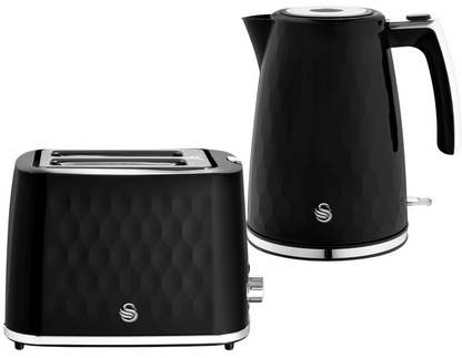 Swan Hexton Kettle & 2 Slice Toaster Kitchen Set (Black) - Vibe Home