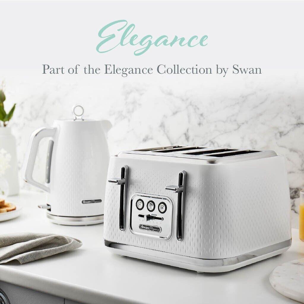 Swan Elegance Kettle & 4 Slice Toaster Kitchen Set Textured (White) - Vibe Home