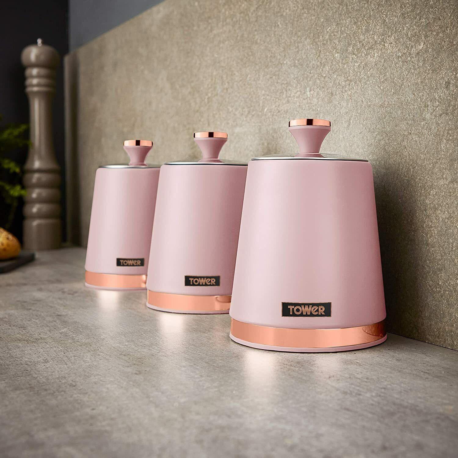 Tower Cavaletto Pyramid Kettle, 2 Slice Toaster & Canisters Kitchen Set (Pink) - Vibe Home